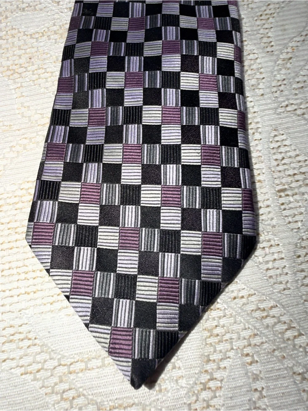 Men's Black and Purple Check Pattern 100% SilkTie